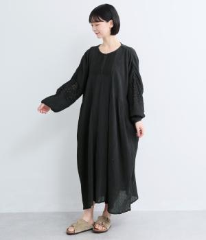 コットン楊柳レースワンピース(ブラック-F)
