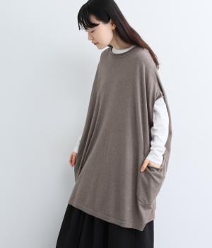 コットンカシミヤ　ポケット付き2wayベスト（モカグレー・F）