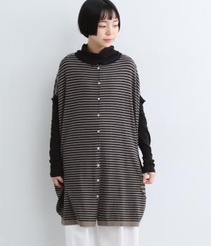 コットンカシミヤ　ポケット付き2wayベスト（モカグレー×ネイビー・F）