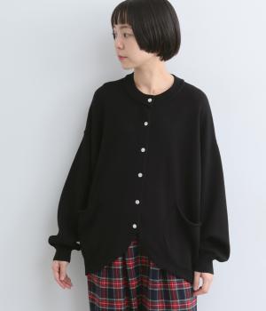 コットンカシミヤ　ラウンドヘムカーディガン（ブラック・F）