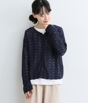 ドライタッチ透かし編みカーディガン（ネイビー・F）