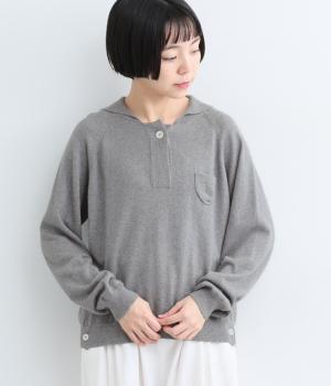 コットンカシミヤ襟付きニットプルオーバー（グレー・F）