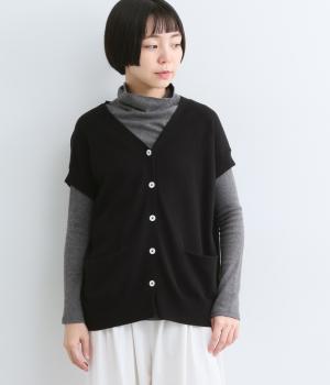 コットンカシミヤ後ろリボンニットベスト（ブラック・F）