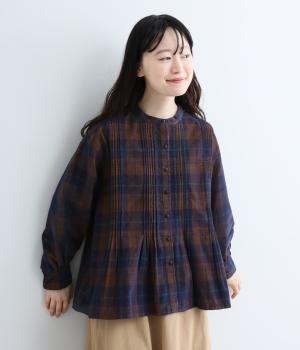 細コールマドラス柄ピンタックブラウス