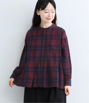 細コールマドラス柄ピンタックブラウス（レッドネイビー系・F）