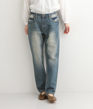 デニムストレートパンツ(ブルー-L)