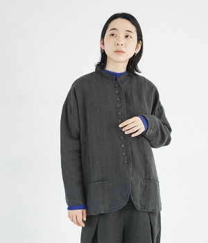 9番手リネン　多ボタンジャケット(ブラック-ONESIZE)