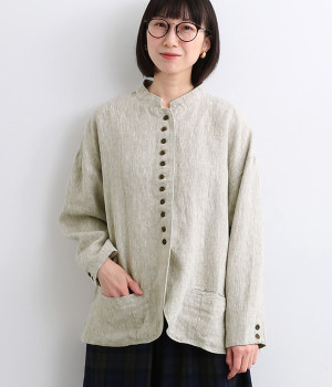 9番手リネン　多ボタンジャケット(グレージュ-ONESIZE)