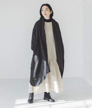 9番手リネン　ガウンコート(ブラック-ONESIZE)