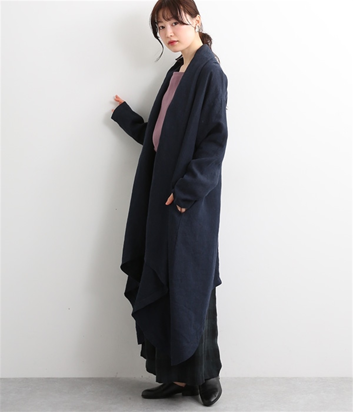 9番手リネン　ガウンコート(ネイビー-ONESIZE)