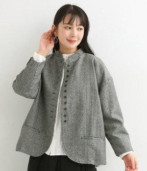 ウールツイード多ボタンジャケット(チャコール-ONESIZE)