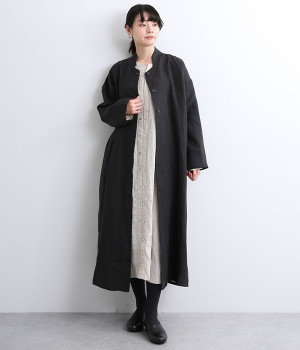 9番手リネン三つボタン羽織(裏地付き)(ブラック-ONESIZE)