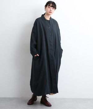 9番手リネン三つボタン羽織(裏地付き)(ネイビー-ONESIZE)