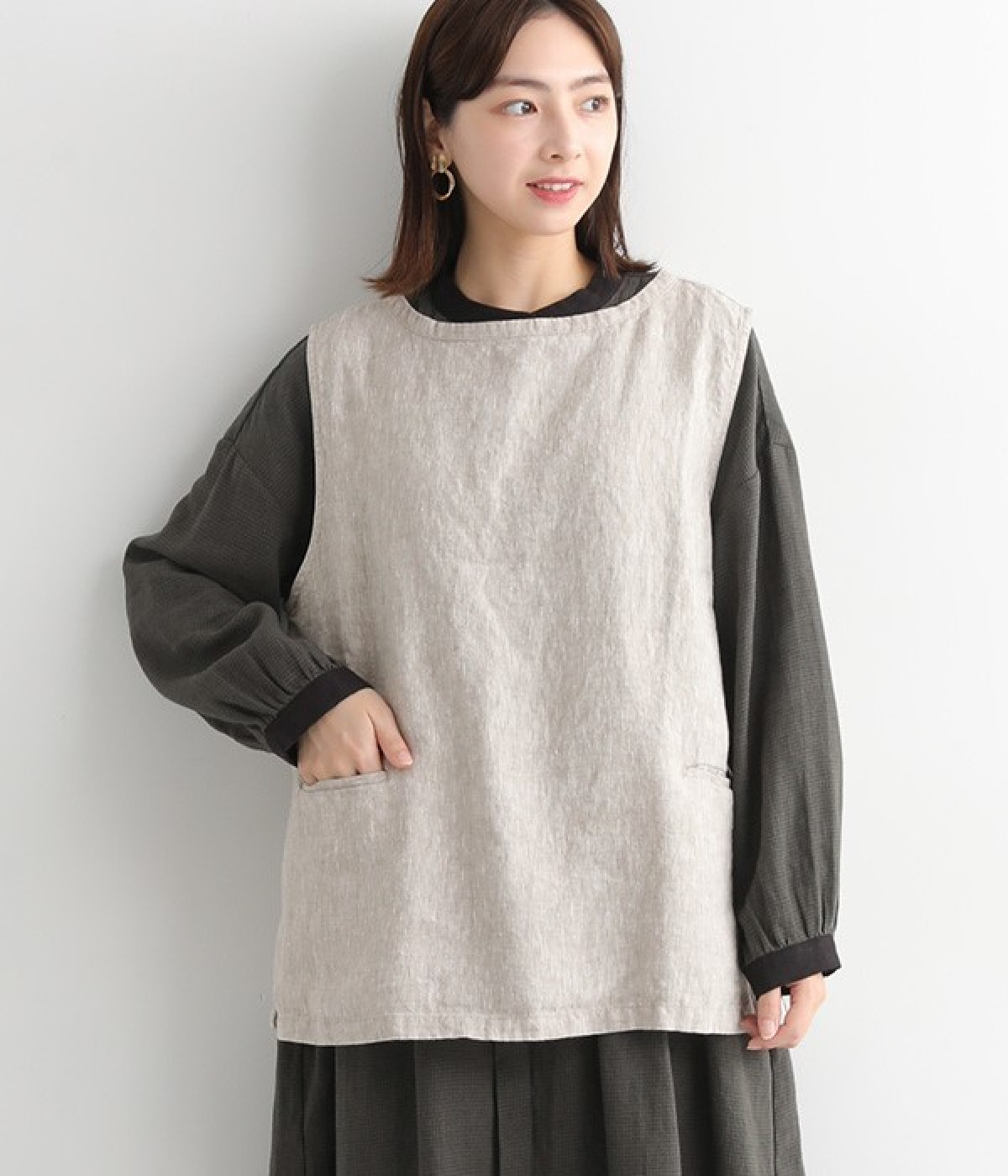 9番手リネン　前後2WAYベスト(グレージュ-ONESIZE)