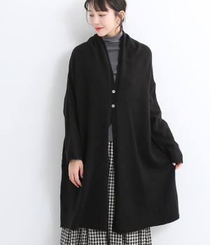 アルパカ混二つボタンカーディガン(ブラック-ONESIZE)