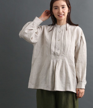 14番手リネン　フロントタックブラウス（キナリ・ONESIZE）