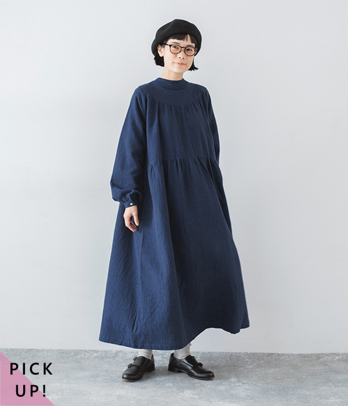 別注｜ダブルガーゼ3WAYティアード多ボタンワンピース(インディゴネイビー-ONESIZE)