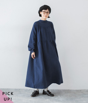 別注｜ダブルガーゼ3WAYティアード多ボタンワンピース(インディゴネイビー-ONESIZE)