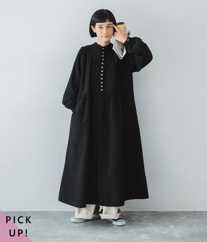 別注｜ダブルガーゼ3WAYティアード多ボタンワンピース(ブラック-ONESIZE)