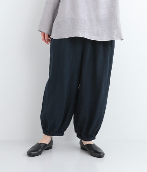 9番手リネン裾ギャザーパンツ