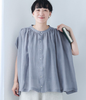 ラミー　ギャザーブラウス(ブルーグレー-ONESIZE)