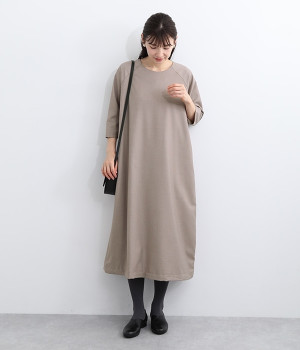 ラグラン袖ワンピース(グレージュ-ONESIZE)