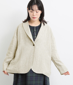 9番手リネン　ショールカラージャケット(グレージュ-ONESIZE)