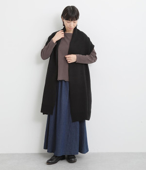 アクリルウールロングベスト(ブラック-ONESIZE)