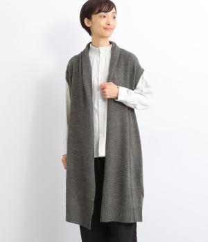 アクリルウールロングベスト(チャコール-F)
