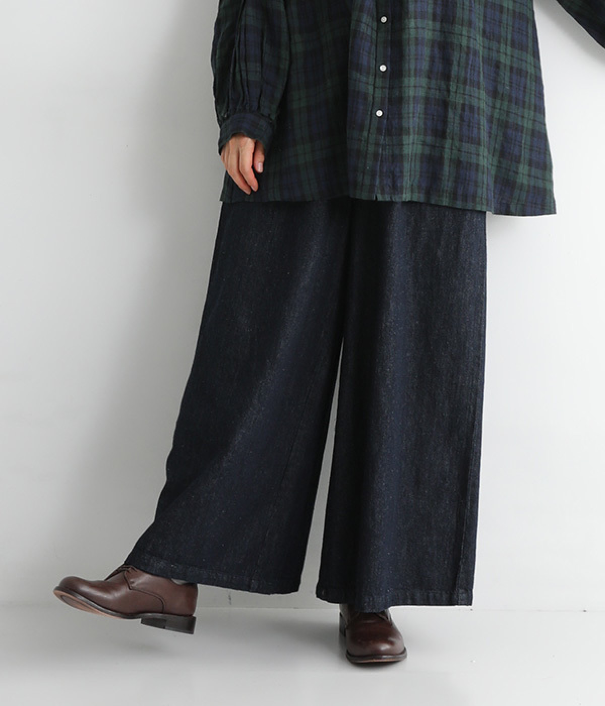 コットンリネンデニムワイドパンツ(インディゴ-ONESIZE)