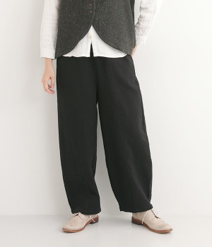 コットンリネンダブルガーゼ 切り替えバルーンパンツ(ブラック-ONESIZE)