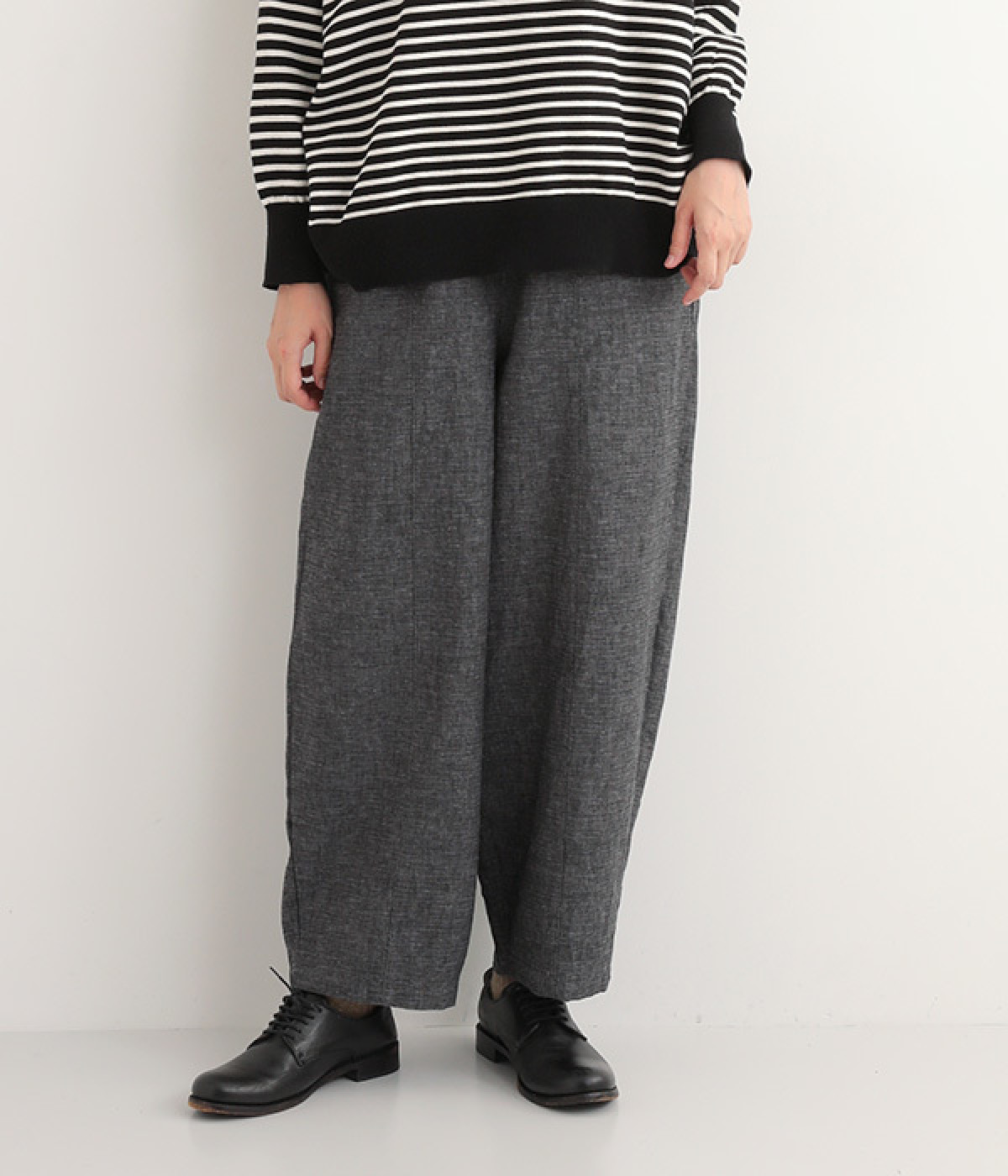 コットンリネンダブルガーゼ 切り替えバルーンパンツ(グレー-ONESIZE)