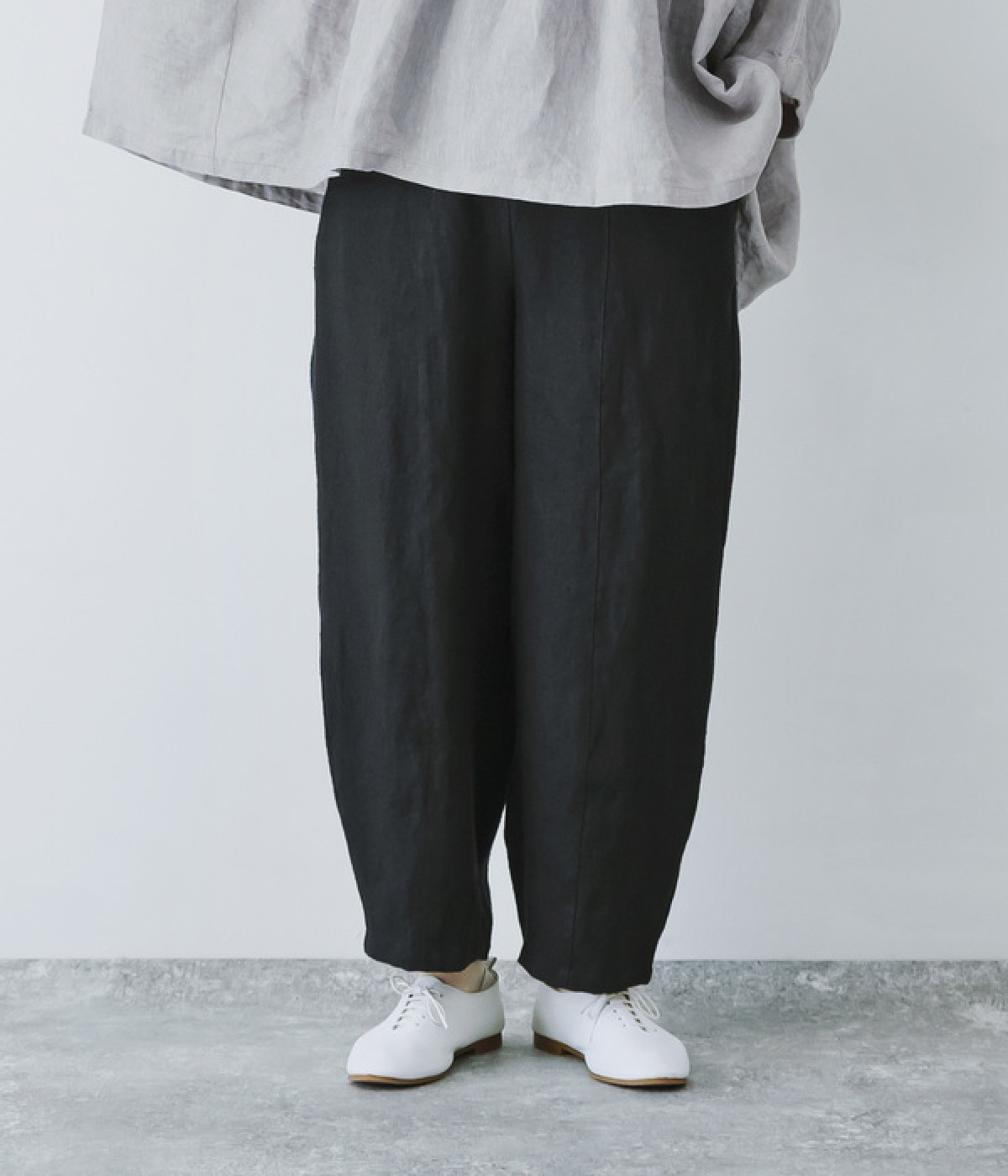 9番手起毛 リネン切り替えバルーンパンツ(スミクロ-ONESIZE)