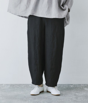 9番手起毛 リネン切り替えバルーンパンツ(スミクロ-ONESIZE)