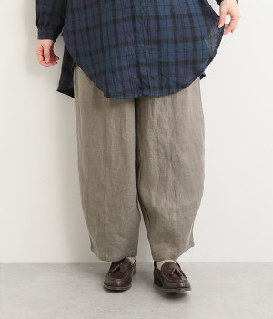 9番手起毛 リネン切り替えバルーンパンツ(ストーングレー-ONESIZE)