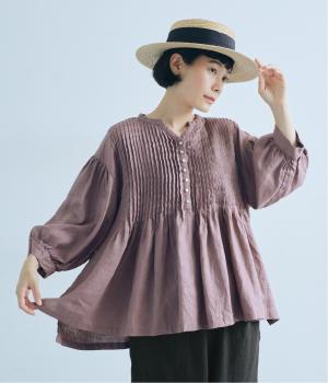 別注｜リネンピンタックボリューム袖ブラウス(ダスティパープル-ONESIZE)