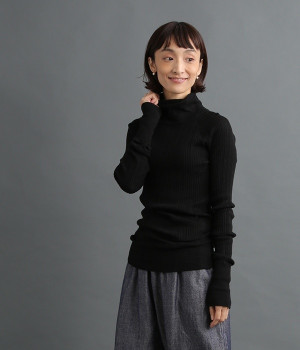 コットンリブハイネックニット(ブラック-ONESIZE)