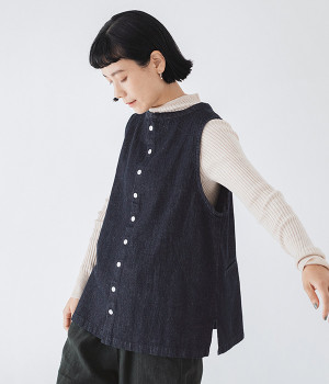 コットンリネンデニム2WAYベスト(インディゴ-ONESIZE)