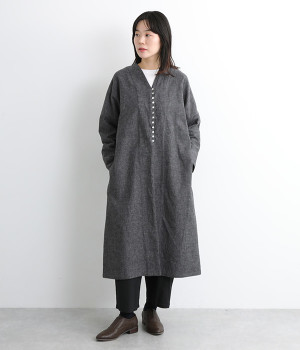 コットンリネンダブルガーゼ　多ボタン羽織(グレー-ONESIZE)