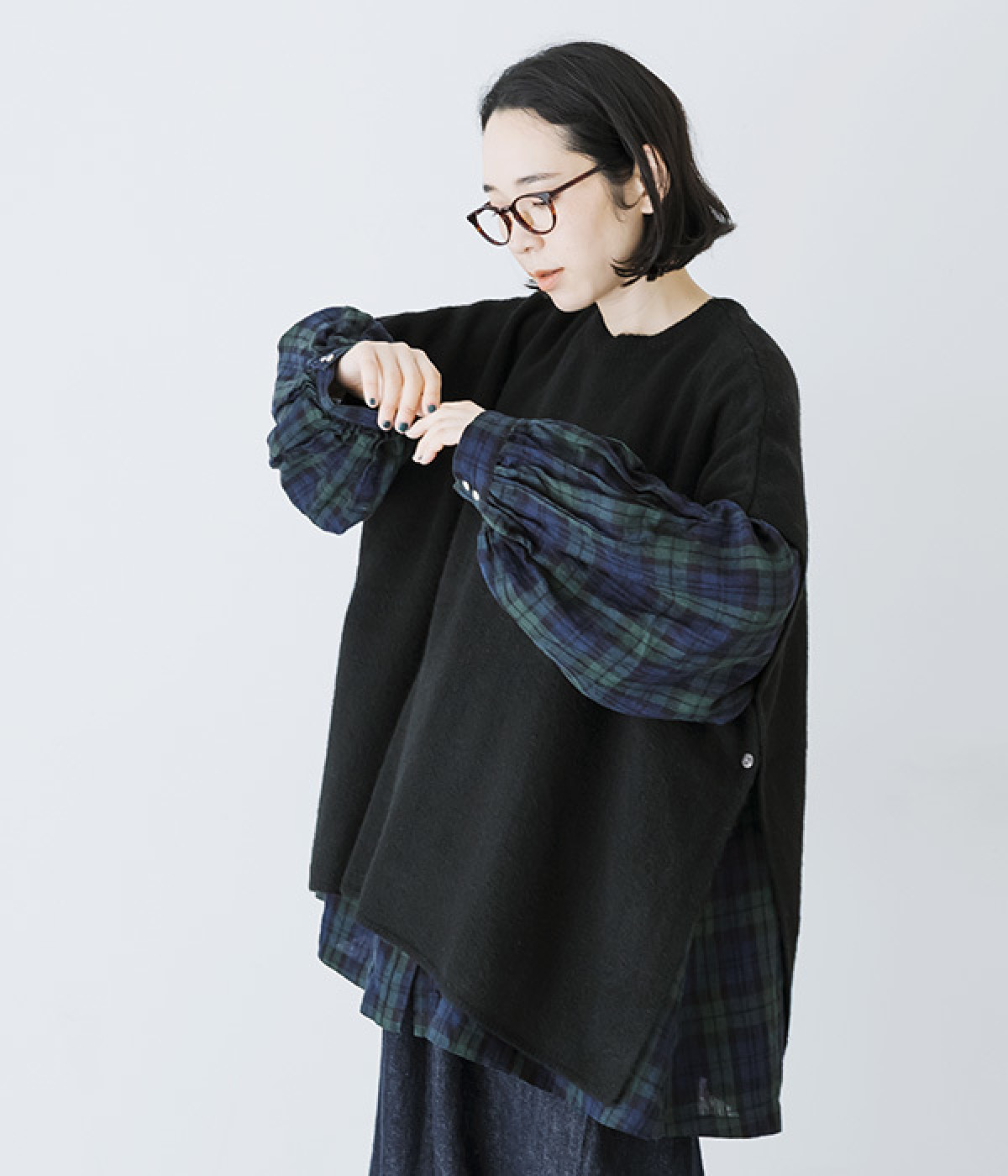 キャメル脇ボタンニットベスト(ブラック-ONESIZE)