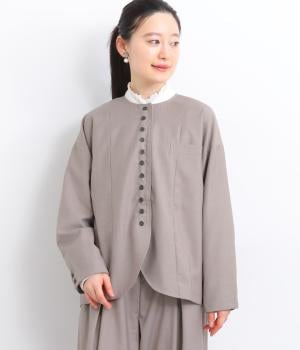 ラウンドネック多ボタンジャケット(グレージュ-F)