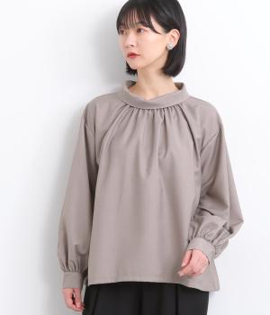 ロールアップネックブラウス(グレージュ-F)