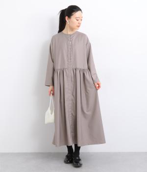 ギャザー切り替え前あきワンピース(グレージュ-F)