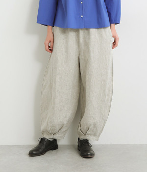 9番手リネン裾タックパンツ(グレージュ-ONESIZE)