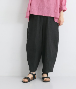 9番手リネン　バルーンパンツ(ブラック-ONESIZE)