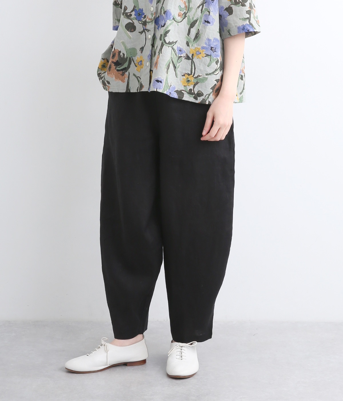 14番手リネン　バルーンパンツ(ブラック-ONESIZE)