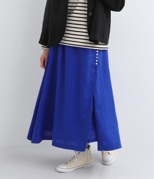 14番手リネン 多ボタンスカート(ロイヤルブルー-ONESIZE)