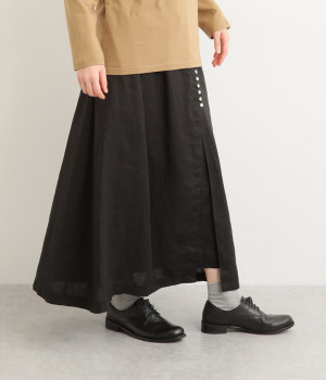 14番手リネン 多ボタンスカート(ブラック-ONESIZE)