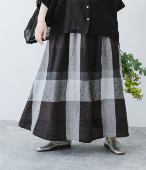 ウエストギャザースカート(ブラックチェック-ONESIZE)
