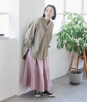 ウエストギャザースカート(ダスティピンク-ONESIZE)